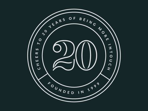 20 Years Badge by Kayla Kroenlein Anniversary Badge Design, 20 Number Design, 30 Anniversary Logo, Anniversary Logo Ideas, 20 Years Logo, 25 Years Logo, 20th Anniversary Logo, Anniversary Logos, 50 Logo