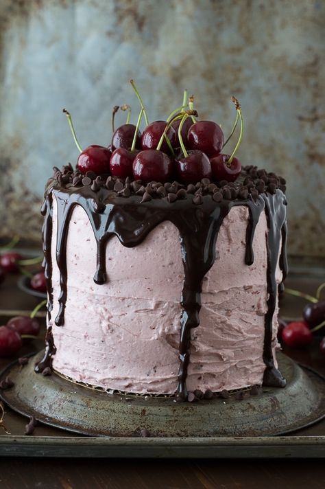 Fresh Cherry Cake with Chocolate Ganache Cherry Cake Filling, Best Christmas Cake Recipe, Chocolate Ganache Recipe, Holiday Desserts Table, Christmas Cake Recipes, Cherry Cake, Birthday Cake Recipe, Cake Fillings, Chocolate Icing