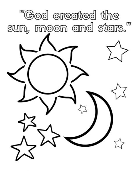 Bible Creation Story, Sunday School Coloring Sheets, Creation Coloring Pages, Moon Activities, Story Crafts, Christmas Sunday School, Bible Crafts Sunday School, Preschool Bible Lessons, Sunday School Coloring Pages