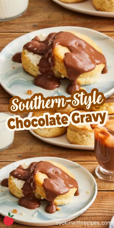 Southern-Style Chocolate Gravy Recipe - Cooking with Recipes Homemade Cream Gravy, Crockpot Chocolate Gravy, Chocolate And Biscuits, Choc Gravy Recipe, Chocolate Gravy Pie, Southern Style Breakfast, Chocolate Biscuits And Gravy, Homemade Southern Recipes, Best Chocolate Gravy Recipe