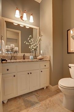 Powder Room Design Ideas, Pictures, Remodels and Decor Off White Countertops Bathroom, Bathroom Remodel Tan Countertop, Neutral Bathrooms Ideas, Small Tan Bathroom Ideas, Bathroom Ideas Tan Tile, Creamy Bathroom Ideas, Bathroom With Tan Countertop, Bathroom Tan Countertop, White And Tan Bathroom Ideas