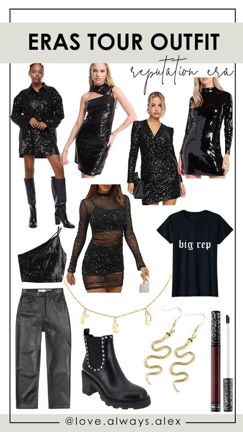 Taylor Swift Eras Tour Concert Outfit Inspo Reputation Era (click the link to shop) Rep Outfits Taylor Swift Eras Tour, Taylor Swift Era Outfits Reputation, Rep Era Outfit Ideas, Reputation Taylor Swift Tour Outfits, Taylor Swift Concert Attire, Taylor Swift Rep Outfits Ideas, Reputation Style Outfit, Taylor Swift Concert Outfit Ideas Fans Reputation, Taylor Swift Eras Tour Outfits Rep