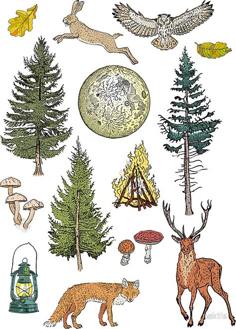 Forest adventure pattern Forest Stickers Printable, Nature Stickers Aesthetic, Tree Stickers Printable, Druid Journal, Diario Aesthetic, Forest Stickers, Forest Collage, Mona Kasten, Adventure Stickers