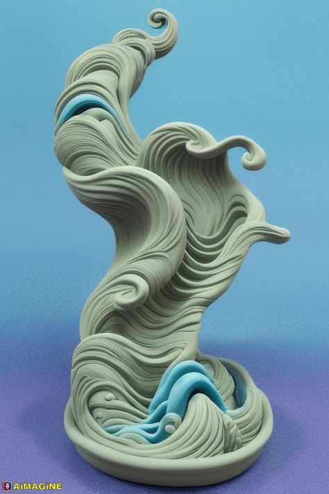 Water Clay Sculpture, Ocean Sculpture Ideas, Sea Sculpture Clay, Clay Sculpture Sealife, River Sculpture Art, Ceramic Waves Sculpture, Resin Wave Sculpture, Wave Sculpture, Water Sculpture