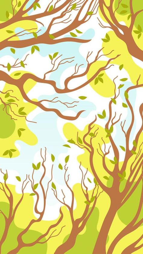 Spring landscape. Tree crowns with young foliage, blue sky, white clouds. Vector illustration for stories, posters, postcards, banners, design elements, printing on fabric Tree Crown, Blue Sky White Clouds, Banners Design, Tree Canopy, Spring Landscape, Tree Illustration, Fabric Printing, White Clouds, Graphic Elements