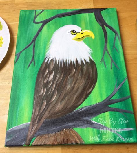 How To Paint A Bald Eagle - Step By Step Painting Wildlife Drawing, Bald Eagle Art, Color Art Lessons, Wine And Paint Night, Animal Paintings Acrylic, Eagle Art, Feather Painting, Wildlife Paintings, Tree Illustration