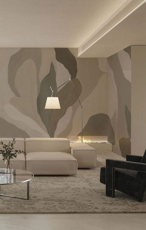 Living Room Wallpaper 2024: A Blend of Tradition and Modernity #A #into #of #InteriorDesign #2024 #Design #Wall #DecorTips #HomeInspiration #HomeIdeas #HouseGoals #Glimpse #the #Color #Future #Interior #Trends Neutral Mural Wall, Harmony In Interior Design, Living Room Wallpaper Texture, Neutral Mural, Artsy Interior Design, Room Wallpaper Designs, Living Room Wallpaper, Living Room Murals, Beige Design