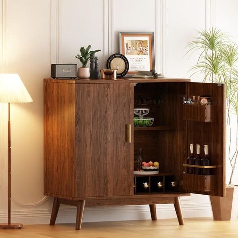 Mieres Modern Style Wooden Wine Bar Cabinet, Kitchen Storage Sideboard Buffet Cabinet - N/A - On Sale - Bed Bath & Beyond - 37744712 Bar Storage Cabinet, Bars Ideas, Sideboard Bar Cabinet, Coffee Lifestyle, Corner Coffee, Coffee Mornings, Space Coffee, Coffee Inspiration, Freestanding Storage Cabinet