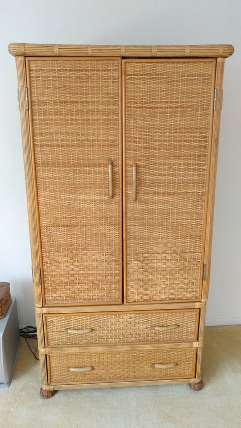 Wicker Armoire, Wicker Wardrobe, Small Entertainment Center, Wicker Cabinet, Storage Entertainment Center, Armoire Storage, Crt Tv, Tv Armoire, Pine Cabinets