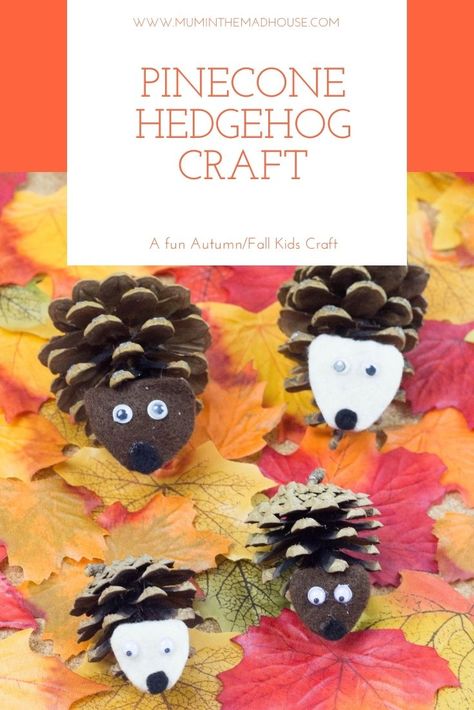 Pinecone Hedgehogs - An Autumn Kids Craft - Mum In The Madhouse Hedgehog Pinecone Craft, Pinecone Animals Crafts For Kids, Hedgehog Activities For Kids, Fall Pinecone Crafts, Pinecone Animals, Pinecone Hedgehog, Hedgehog Crafts, Forest Animal Crafts, Forest Crafts