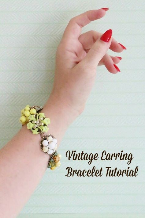 Cute! Diy Crafts Vintage, Old Jewelry Crafts, Vintage Jewelry Ideas, Vintage Jewelry Repurposed, Vintage Earring, Vintage Jewelry Crafts, Repurposed Jewelry, Bracelet Diy, Old Jewelry