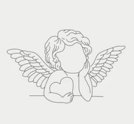 Angel Line Drawing, Angel Line Art, Cupid Drawing, Baby Angel Tattoo, Angel Sketch, Wings Sketch, Angel Wings Painting, Cherub Tattoo, Gemini Tattoo