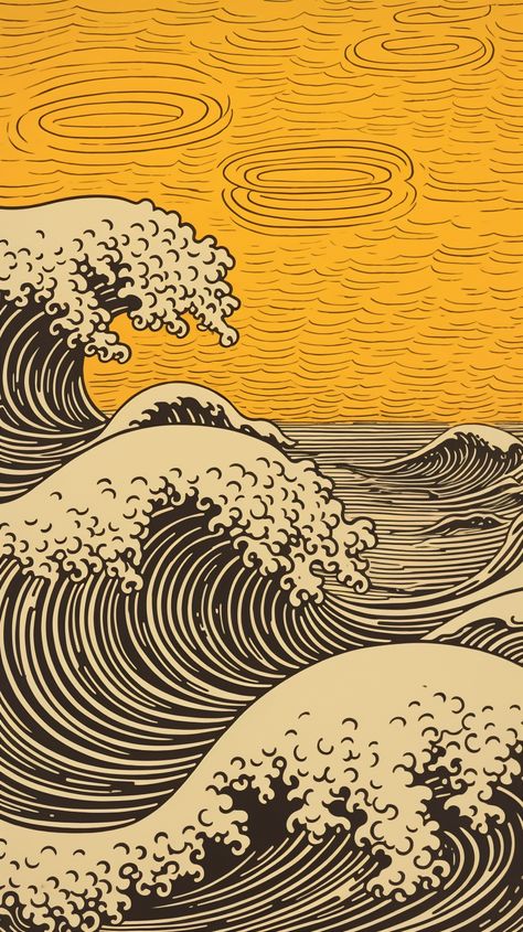 Sea Waves Wallpaper, Japanese Wallpapers, Chinese Bar, Wave Wallpaper, Mural Inspiration, Ocean Waves Art, Wave Illustration, Boat Print, Doodle Tattoo