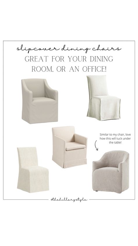 Slipcover dining chairs! Pottery barn. Crate and barrel. Amazon home. World market. Wayfair. Dining room. Dining chairs. Slipcover chairs. Linen chair. Upholstered chair. Follow my shop on the @shop.LTK app to shop this post and get my exclusive app-only content! #liketkit #LTKhome #LTKstyletip #LTKsalealert @shop.ltk http://liketk.it/3kOsg Slipcovered Chairs In Dining Room, Modern Slipcovered Dining Chairs, Linen Dining Chair Slipcover, White Slipcovered Dining Chairs, Linen Dining Room Chairs, Oversized Dining Chairs, Captains Chairs Dining Room, Rolling Dining Chairs, Comfortable Dining Room Chairs