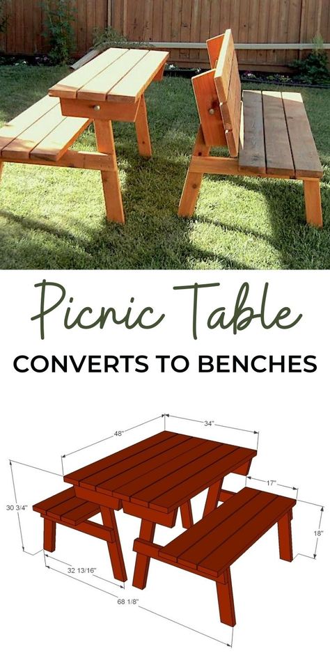 Outdoor Table Bench Diy, Bench Converts To Picnic Table, Picnic Table To Bench Plans, Convert A Bench Picnic Tables, Folding Bench Table, Bench To Picnic Table Diy, Convertible Picnic Table, Trex Deck Picnic Table, Folding Picnic Table Bench Plans Free