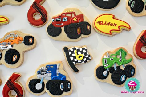 Blaze And The Monster Machines Cookies, Bday Party Boy, Monster Truck Cookies, Blaze The Monster Machine, Blaze And The Monster Machines Party, Blaze Birthday, Blaze And The Monster Machines, 2nd Birthday Party For Boys, Theme Cookies