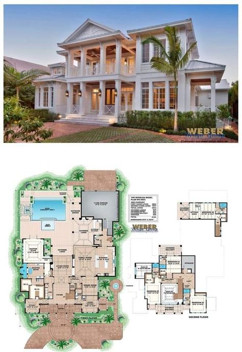 West Indies House Plans, West Indies House, Open Floor House Plans, Two Story House Design, Houses Bloxburg, Basement House Plans, House Plans Mansion, Porch House Plans, Two Story House Plans