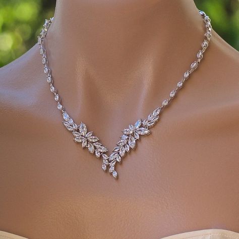 Crystal Necklace Crystal Bridal Necklace Crystal Wedding | Etsy Crystal Wedding Necklace, Bridal Necklaces, Bridal Pearl Necklace, Crystal Bridal Earrings, Elephant Earrings, Gold Wedding Jewelry, Wedding Jewellery Collection, Prom Jewelry, Necklace Crystal