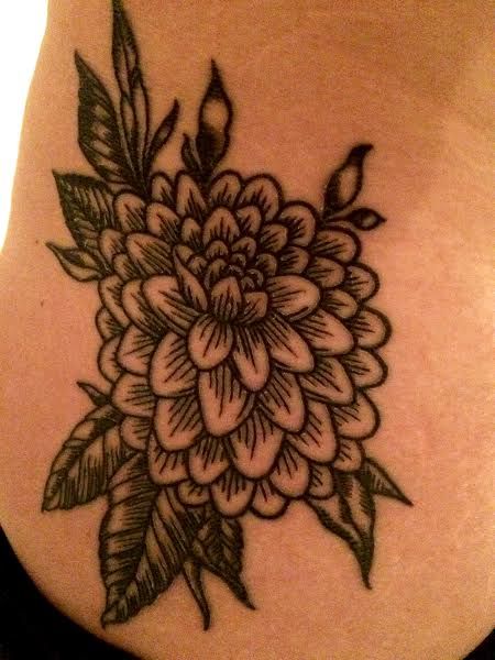 Delicate Dahlia Tattoo, Color Dahlia Tattoo, Dahlia Flower Tattoo, American Traditional Dahlia Tattoo, Black Dahlia Flower Tattoo Design, Dahlia Traditional Tattoo, Daliah Flower, Dahlia Flower Tattoos, Dahlia Linocut