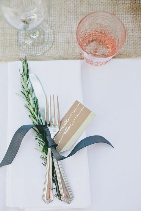 Natural Rosemary Table Setting Rosemary Wedding Decor, Cmas Table, Dance 2023, Rustic Backyard, Matric Dance, Tafel Decor, Tablescape Inspiration, Decor Flowers, Santa Barbara Wedding