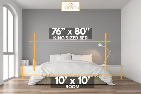 King Size Bed In Small Room, King Size Bed Measurements, King Size Bed Master Bedrooms, 10x10 Bedroom, Small Room Layouts, Small Guest Rooms, Beautiful Bed Designs, Bed Measurements, Cal King Bedding