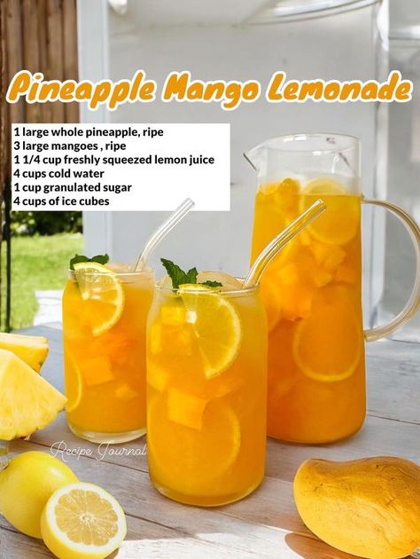 Pineapple Mango Lemonade Recipe, Pineapple Mango Lemonade, Mango Lemonade Recipe, Ice Cube Recipe, Mango Lemonade, Squeezed Lemon, Recipe Journal, Lemonade Recipe, Homemade Cake