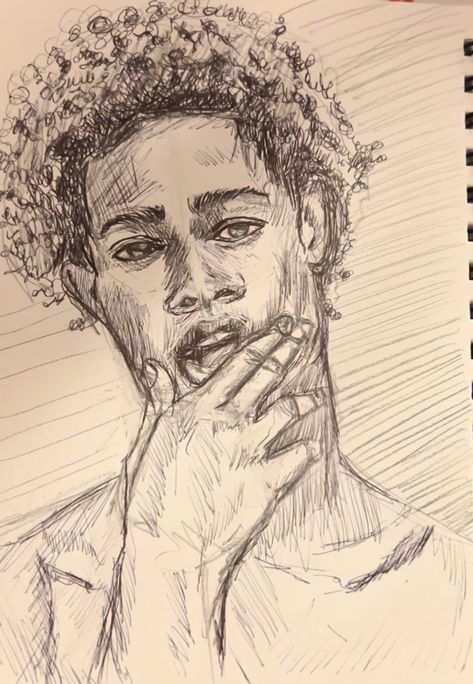 jonny brown, pen art, surprised look, surprised black man, curly hair, black man, black man art, black and white art, angelchiart Curly Hair Men Sketch, How To Draw Curly Hair Male, Pen Portrait Art, Portrait Pen, Girl Sketches, Pen Portrait, Man Sketch, Man Portrait, Man Art