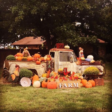 Pumpkin Patch Farm, Pumpkin Stands, Barn Parties, Fall Fest, Old Truck, Old Pickup, Pumpkin Farm, Autumn Display, Fall Outdoor Decor