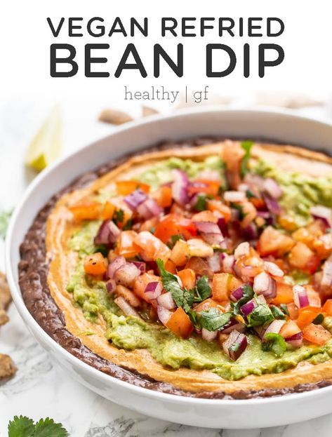 Bean Dip Healthy, Healthy Bean Dip, Vegan Queso Dip, Vegan Refried Beans, Refried Bean Dip, Dip Healthy, Refried Bean, Bean Dip Recipes, Vegan Queso