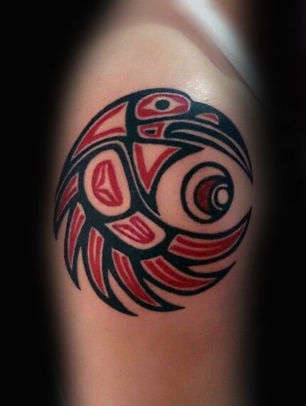 Curled Up Haida Bird Tattoo Male Arms Tatouage Haida, Haida Tattoo, Arte Haida, Tato Maori, Alaskan Art, Bird Tattoo Men, Native Tattoos, Native Artwork, Kunst Tattoos