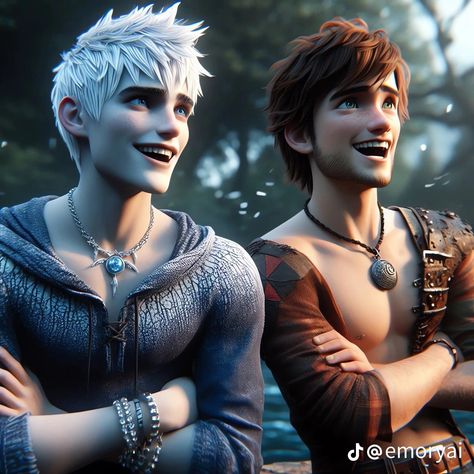 Hiccup from HTTYD and Jack Frost from Rise of the Guardians Hiccup Jack, Disney Characters As Humans, Disney Dudes, Beatiful People, Rise Of The Guardians, Anime Guys Shirtless, Hiccup, The Big Four, The Guardians