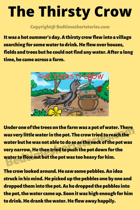 This is the Thirsty Crow Story for kids to read online. Read the full story in the link above. A Thirsty Crow Story, Thirsty Crow Story For Kids, Thirsty Crow Story Pictures, Stories For Kindergarten, Crow Story, Urdu Poems For Kids, Thirsty Crow, English Story Books, Small Stories For Kids