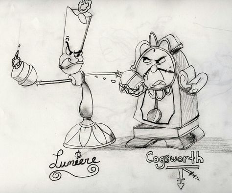 Lumiere & Cogsworth Beauty And The Beast Tattoo, Tale As Old As Time, Anime Poses Reference, Disney Villains, Anime Poses, Pose Reference, Beauty And The Beast, Deviantart, Male Sketch