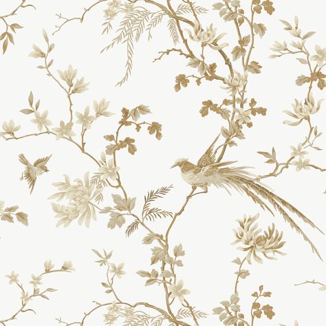 Kravet Design - W3714-101 | Kravet Chinoserie Wallpaper, White And Gold Wallpaper, Asian Wallpaper, Wallpaper For Sale, Drops Patterns, Chinoiserie Wallpaper, York Wallcoverings, Botanical Wallpaper, Fabric Houses