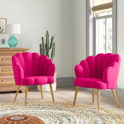 This Lilly 67.05cm wide velvet barrel chair ties your living room or dining room together with glam style. Crafted from solid and engineered wood, these chairs feature foam filling over polyester velvet upholstery. They feature curved backs with vertical channel tufting and scalloped edges founded on tapered wood legs. We love how these chairs have narrow 26.4'' footprints, so they're a great fit framing your living room or tucking under your dining table. Best of all, they're easy to spot-clean Velvet Barrel Chair, Conversation Area, Contemporary Design Style, College House, Chair Ties, Anthropologie Style, Chair Wood, Inspire Me Home Decor, Preppy Room