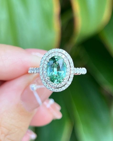 Green Tourmaline Engagement Ring, Tourmaline Rings, Tourmaline Engagement Ring, Double Halo Engagement, Green Tourmaline Ring, October Birthstone Rings, Sterling Silver Engagement Rings, Tourmaline Ring, American Diamond