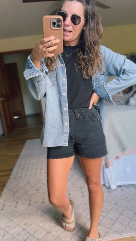 Shop High-Waisted OG Jean Shorts -- … and other curated products on LTK, the easiest way to shop everything from your favorite creators. Denim Shorts With Sneakers Outfit, Fall Jean Shorts Outfit, Oversized Shirt Outfit, Jean Short Outfits, Fall Jeans, Shorts Outfit, Sneakers Outfit, Oversized Shirt, Dream Wardrobe