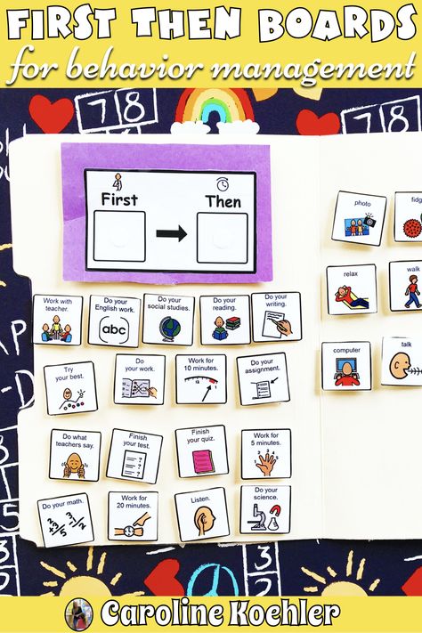 Using First - Then Boards to Get Work Done - Celavora: Education & More by Caroline Koehler First This Then That Chart, Good Behavior Chart For Kids At School, Work Completion Chart Student, Token Boards For Behavior Free, Now Next Then Board, Classroom Behavior Chart Ideas, First Then Chart, If Then Chart, Behavior Management In The Classroom