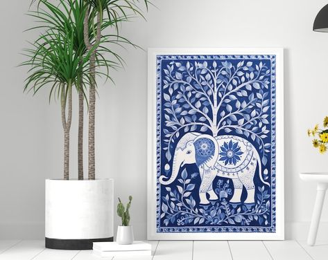 FabrioStudio - Etsy Canada Indian Kalamkari Patterns, Elephant Kalamkari Design, Folk Art Indian, Indian Elephant Art, Elephant Indian, Kalamkari Art, Modern Indian Art, Indian Wall Art, Kalamkari Painting