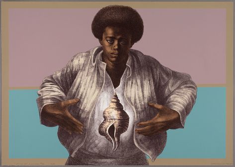 Charles White. *Sound of Silence*. 1978. Color lithograph on paper, 25 1/8 × 35 5/16" (63.8 × 89.7 cm). Publisher: Hand Graphics, Ltd. Printer: David Panosh. The Art Institute of Chicago. Margaret Fisher Fund. © 1978 The Charles White Archives Charles White, Male Artists, African American Museum, Cincinnati Art, Sound Of Silence, Richard Iii, Artist Biography, Art Institute Of Chicago, African American Art