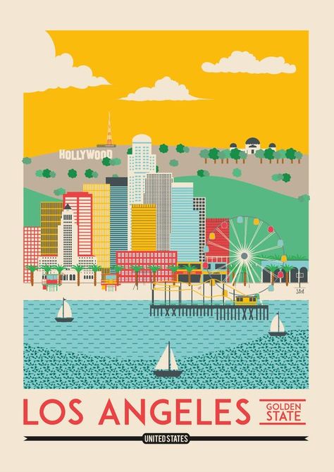 Los Angeles Illustration Art, California Travel Poster, Los Angeles Postcard, Los Angeles Travel Poster, Los Angeles Poster, Los Angeles Cityscape, Los Angeles Aesthetic, Los Angeles Print, Los Angeles Skyline