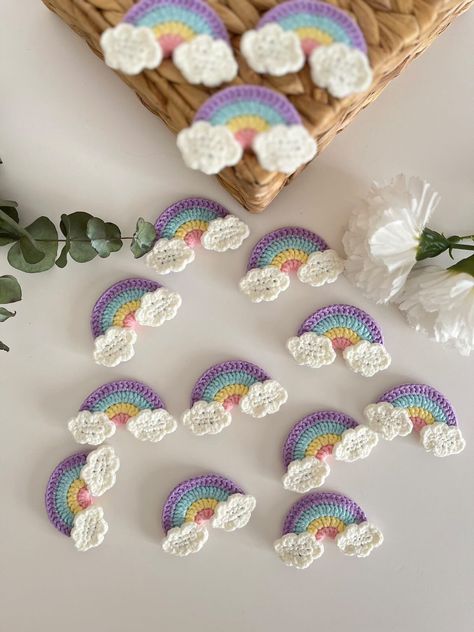 Pastel Rainbow Applique Small, Medium or Large, Crochet Rainbow & Cloud, Crochet Rainbow Applique, Rainbow Patch, Rainbow Birthday Tag Crochet Cute Applique, Crochet Rainbow Applique, Rainbow Crochet Free Pattern, Crochet Patches Applique, Pastel Crochet Ideas, Rainbow Crochet Ideas, Crochet Rainbow Pattern Free, Rainbow Yarn Crochet, Crochet Rainbow Keychain