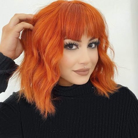 Long Punk Hair, Copper Bob, Straight Fringe, Bangs Cut, Shoulder Length Hair Cuts With Bangs, Cheveux Oranges, Bob Haircuts With Bangs, Wild Hair Color, Short Haircuts With Bangs