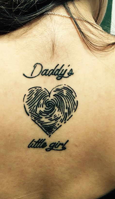 My fathers fingerprint in a heart. ❤️ Done at Eazy Street Tattoos located on 13433 SW 56th St Miami, FL  33175 by artist Tony #backtattoo #necktattoo #heart #heartattoo #fingerprint #fingerprinttattoo #daddyslittlegirl Street Tattoos, Fingerprint Tattoo, Fingerprint Tattoos, Tattoos For Dad Memorial, Baseball Tattoos, Ankle Bracelet Tattoo, Angel Tattoos, Bracelet Tattoo