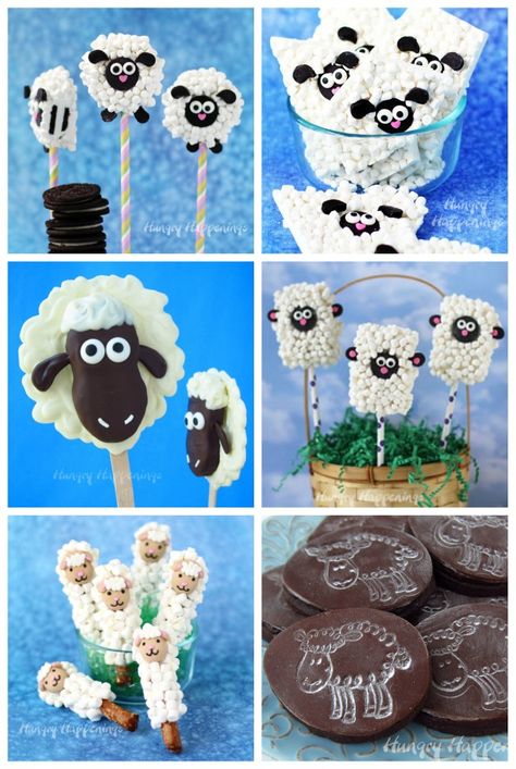 Adorably cute treats made to look like sheep will add a touch of whimsy to your Easter dinner or farm themed party. Lamb Cookies, Lamb Cupcakes, Sheep Cupcakes, Cute Treats, Easy Easter Treats, Baby Lamb Baby Shower, White Chocolate Bark, Farm Themed Party, Fluffy Sheep