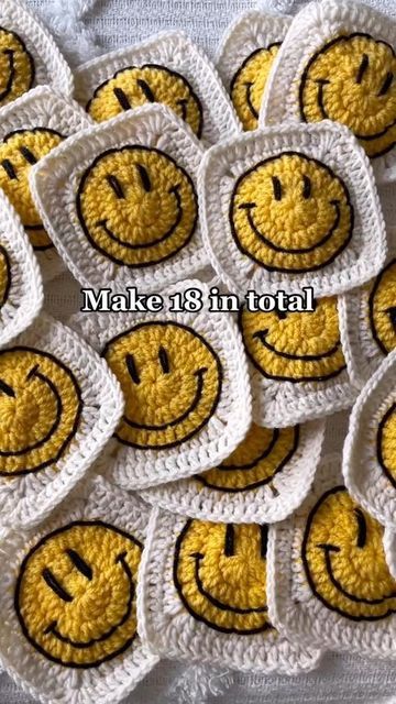 Daily Crochet and knitting on Instagram: "Crocheting a smiley face patch🥰 Leave a like • comment & share💭 @brilliantknits - daily crochet art🧶 Artist: @onecrochet (on tiktok)" Smile Granny Square Pattern, Smiley Face Crochet Blanket, Smiley Face Granny Square Pattern Free, Crochet Smiley Face Bucket Hat, Smiley Granny Square Crochet Pattern, Crochet Happy Face, Crochet Granny Squares Ideas, Smiley Crochet Bag, Happy Face Granny Square