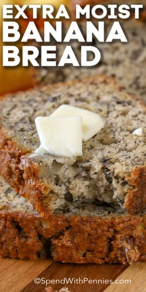 This is an easy Banana Bread recipe that makes a soft and moist banana bread. Once you try this, it'll become your go-to to use ripe bananas. #spendwithpennies #bananabread #easybananabread #quickbananabread #nofail #nofailbananabread Extra Moist Banana Bread, Use Ripe Bananas, Quick Banana Bread, Super Moist Banana Bread, Delicious Banana Bread Recipe, Banana Nut Bread Recipe, Nut Bread Recipe, Banana Bread Recipe Moist, Moist Banana Bread