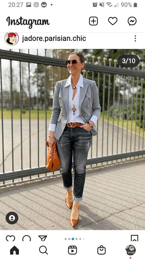 Mode Ab 50, Chic Clothing Style, Shopping Queen, Blazer Outfits Casual, Stylish Outfits For Women Over 50, Stylish Winter Outfits, Casual Outfit Inspiration, Stylish Work Attire, Grey Blazer