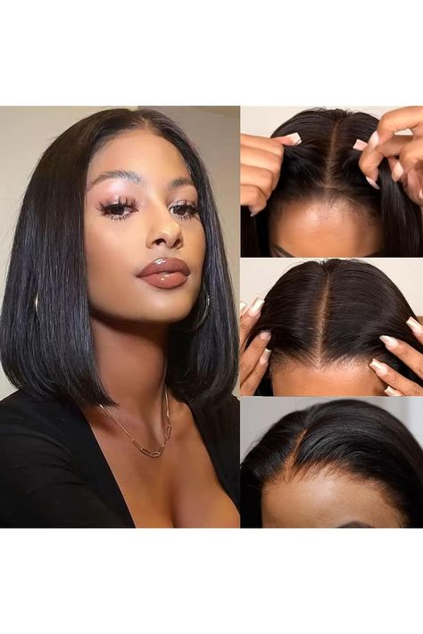 AILICEEHR Glueless Bob Wigs Human Hair Wear And Go Glueless Wigs Pre Cut HD Lace Front Bob Wigs Human Hair Pre Plucked 180 Density No Glue 5x5 Closure Bob Wigs For Black Women With Baby Hair 14 Inch Hair For Beginners, Short Bob Straight, Closure Bob, Bob Straight, Glueless Wigs, Wigs Human Hair, Straight Lace Front Wigs, Lace Closure Wig, Closure Wig