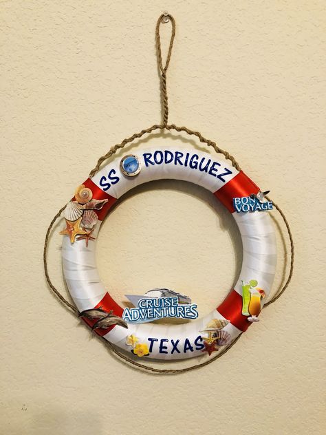 Decorative Lifesaver; Nautical Ring; Nautical Wreath Cruise Ship Door Wreaths, Cruise Wreath, Cruise Outfits Caribbean, Cruise Ideas, Nautical Wreath, Cruise Door, Door Tags, Beach Cruise, Cruise Outfits